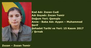 Death notice for Zozan Temir (Zozan Cudi), published by PKK on 20 November 2017